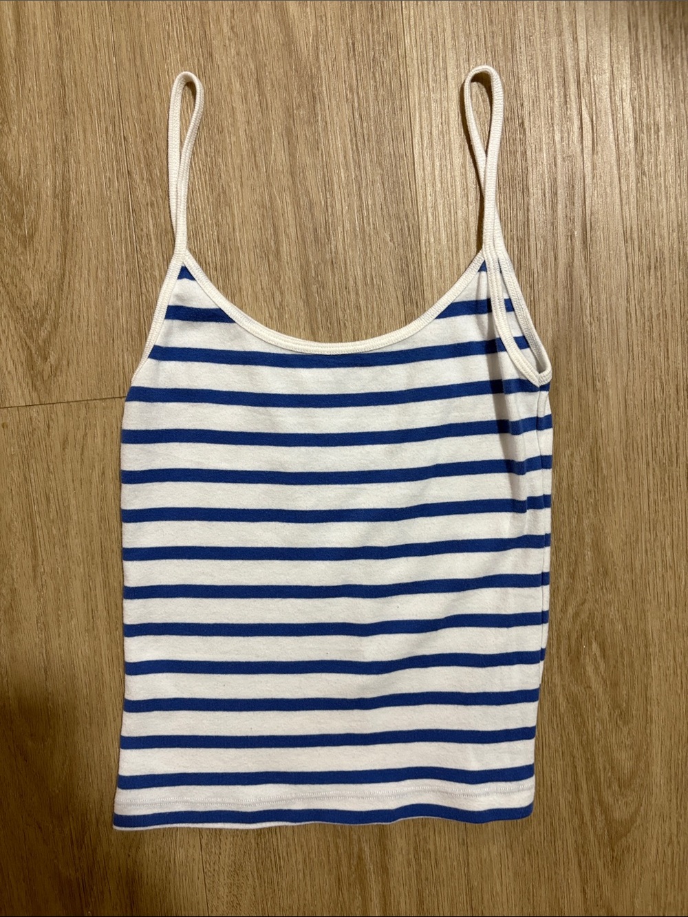 Brandy Melville White and Blue Striped Spaghetti Strap Camisole